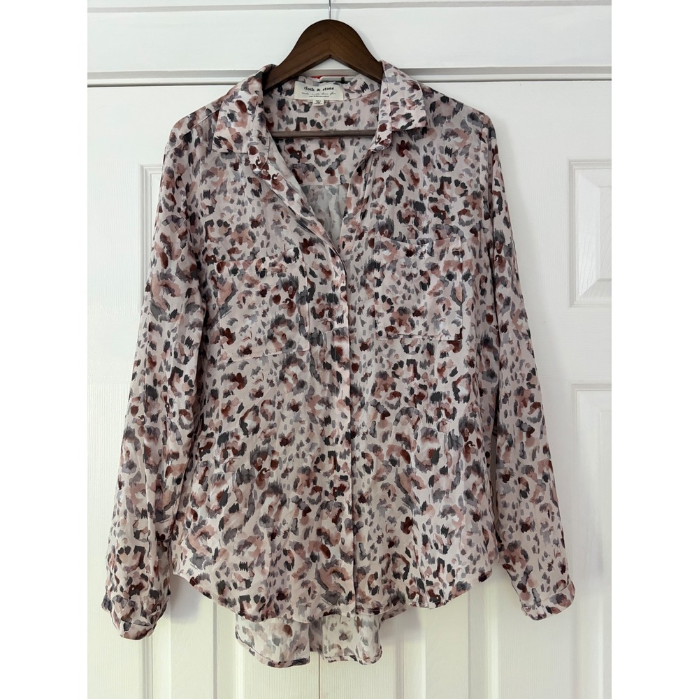 Cloth & Stone Anthropologie Watercolor Leopard Print Button Down Shirt Large